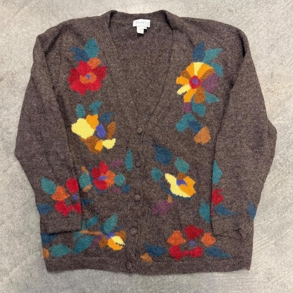 American Vintage Sweaters - Women's Alpaca Wool Cardigan Sweater Vintage Asarti Gray Floral Indie Large